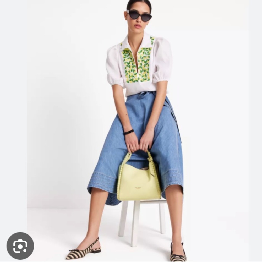 🍋 NWT Kate Spade White Linen Embroidered Lemons Puff Sleeve Blouse Top - Picture 2 of 6
